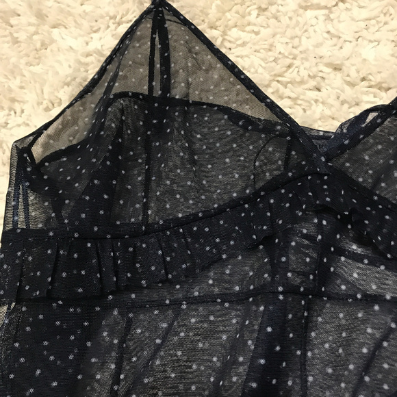 Zara Navy white polka dot Sheer Dress NWOT - Picture 7 of 8